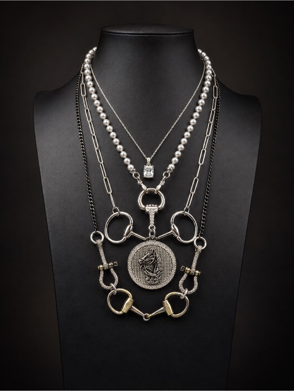 Welded Wardrobe One-of-One Moissanite Equestrian Necklace Stack